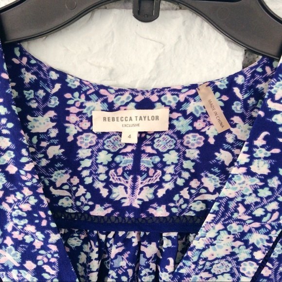 Rebecca Taylor Silk blue pattern boho Tank Top - Size 4 - Picture 3 of 6